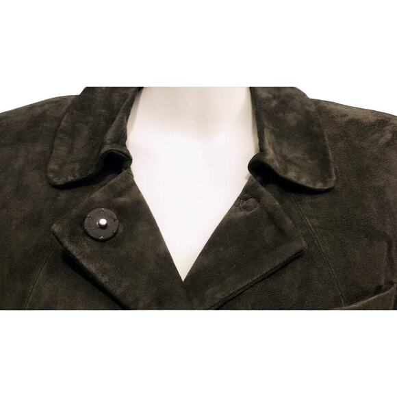 Talbots Snap Front Suede Jacket, Dark Olive, Size 10 - Picture 2 of 5